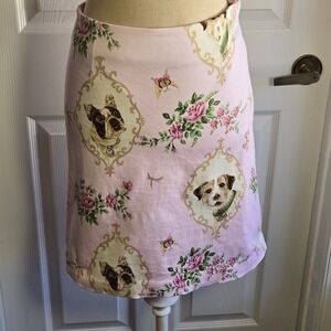 Yuka Resort Pink Skirt‎ With A Floral And Dog Print Size 4 Cotton Blend Lined